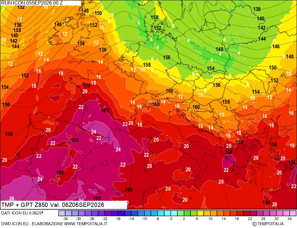 mappa 850 hPa Temp