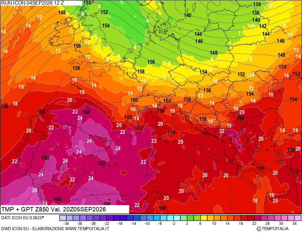 mappa 850 hPa Temp