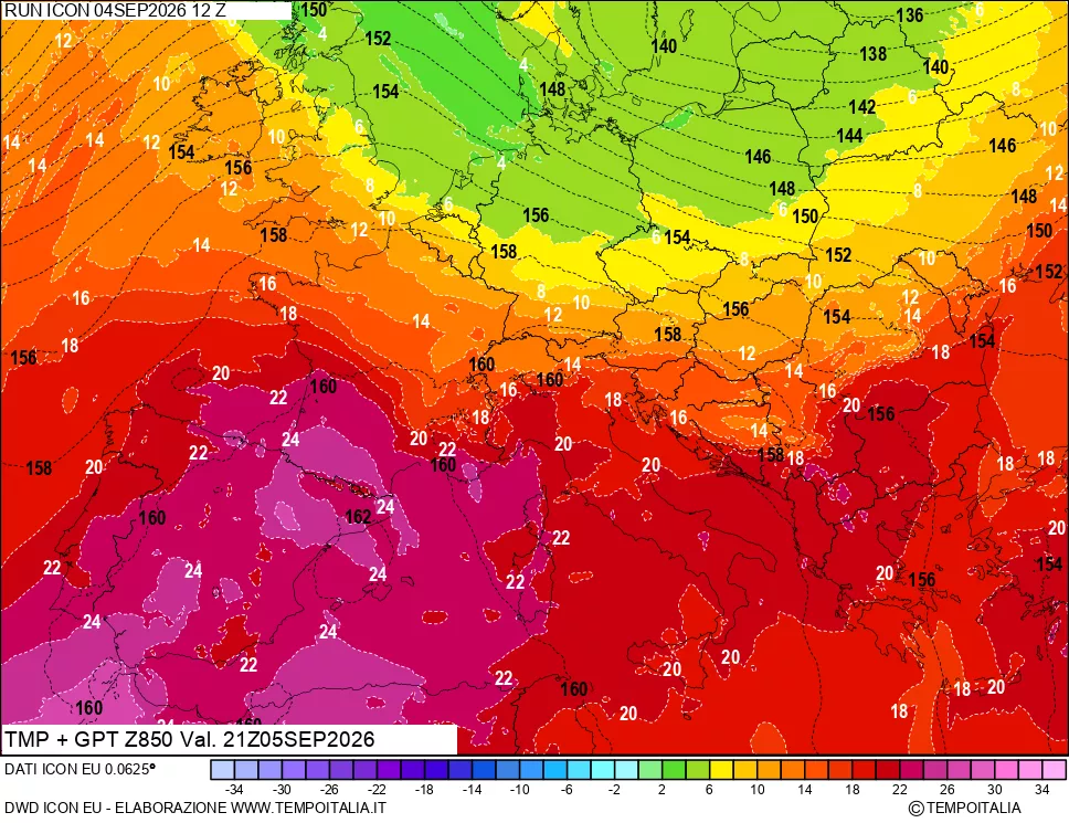 mappa 850 hPa Temp