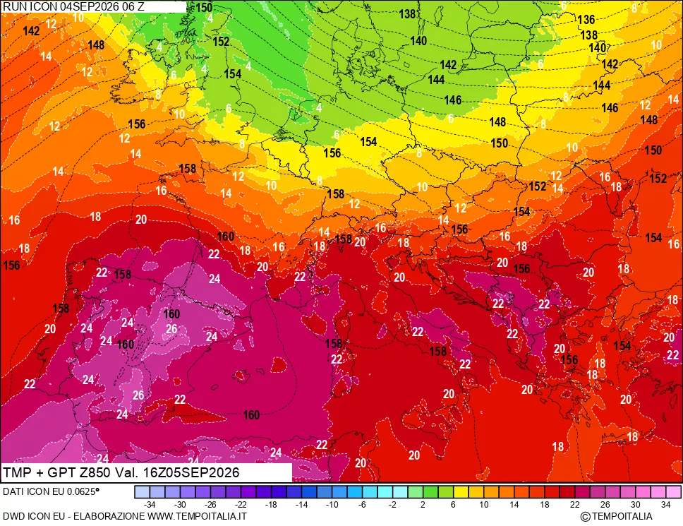 mappa 850 hPa Temp