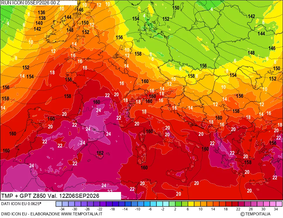 mappa 850 hPa Temp