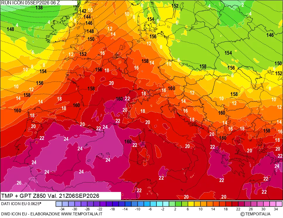 mappa 850 hPa Temp