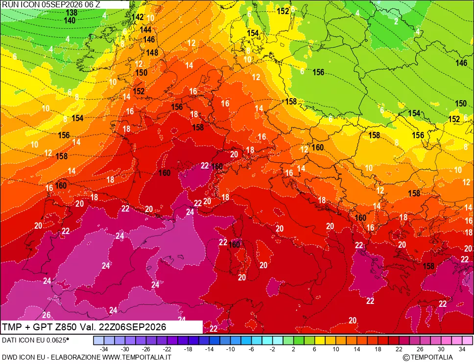 mappa 850 hPa Temp