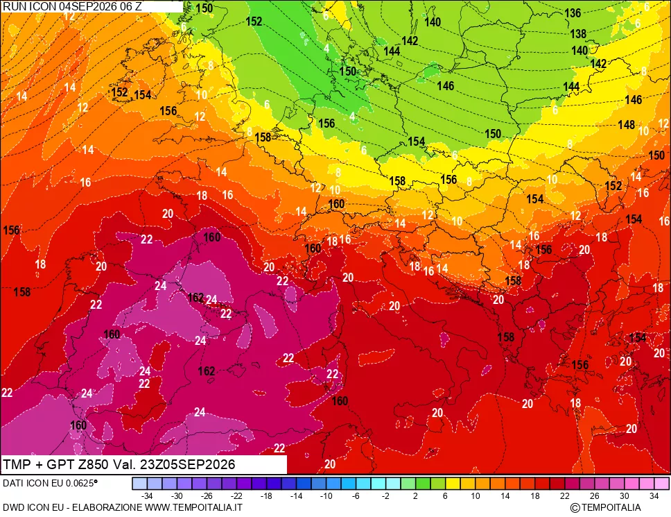 mappa 850 hPa Temp