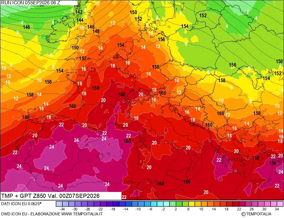 mappa 850 hPa Temp