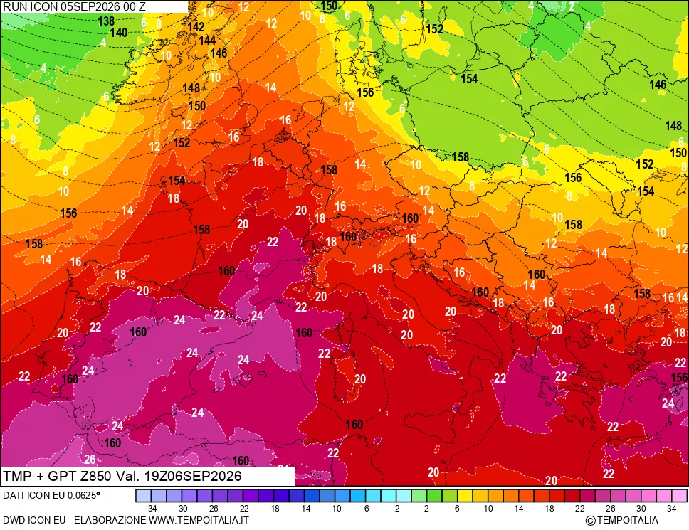mappa 850 hPa Temp