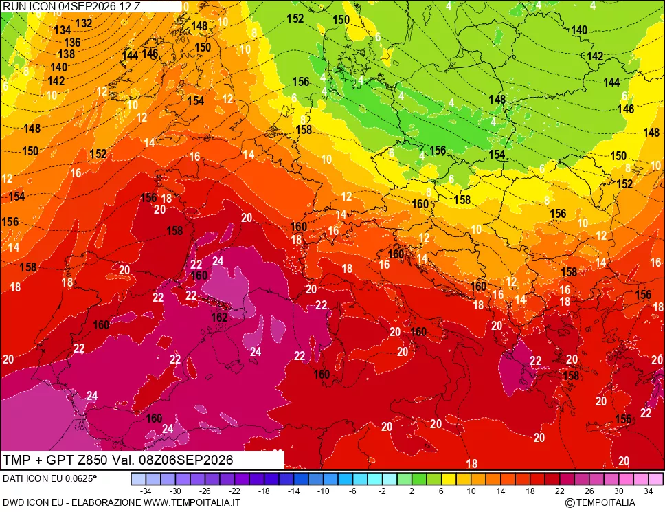 mappa 850 hPa Temp