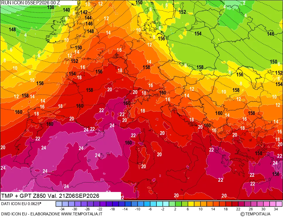 mappa 850 hPa Temp