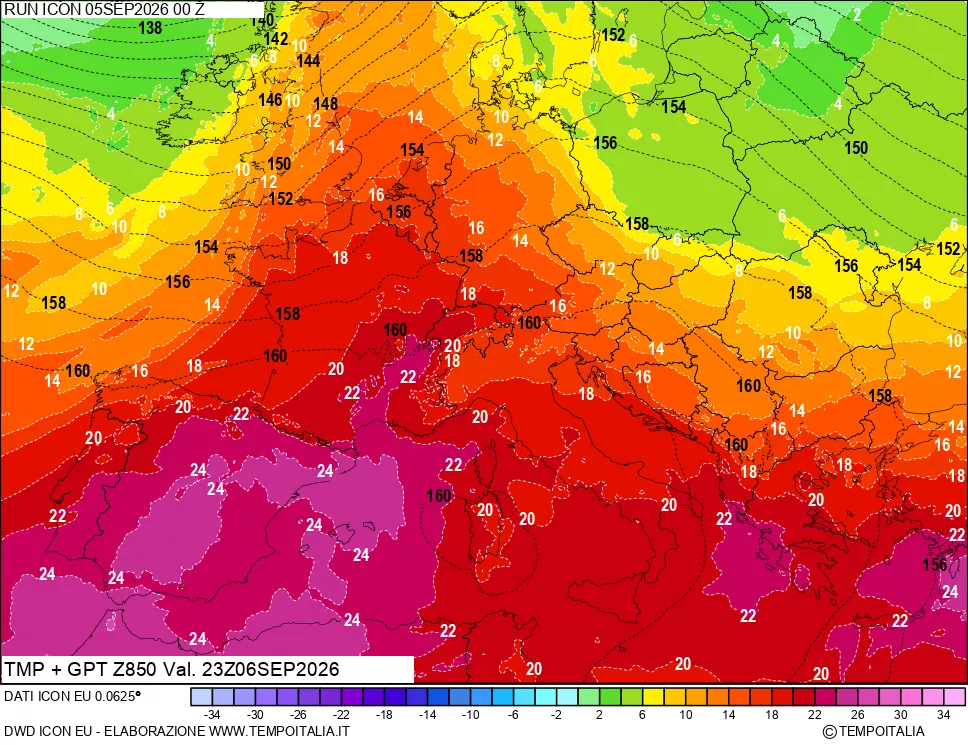 mappa 850 hPa Temp