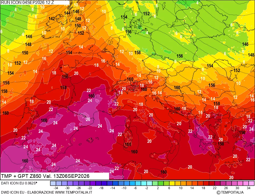mappa 850 hPa Temp