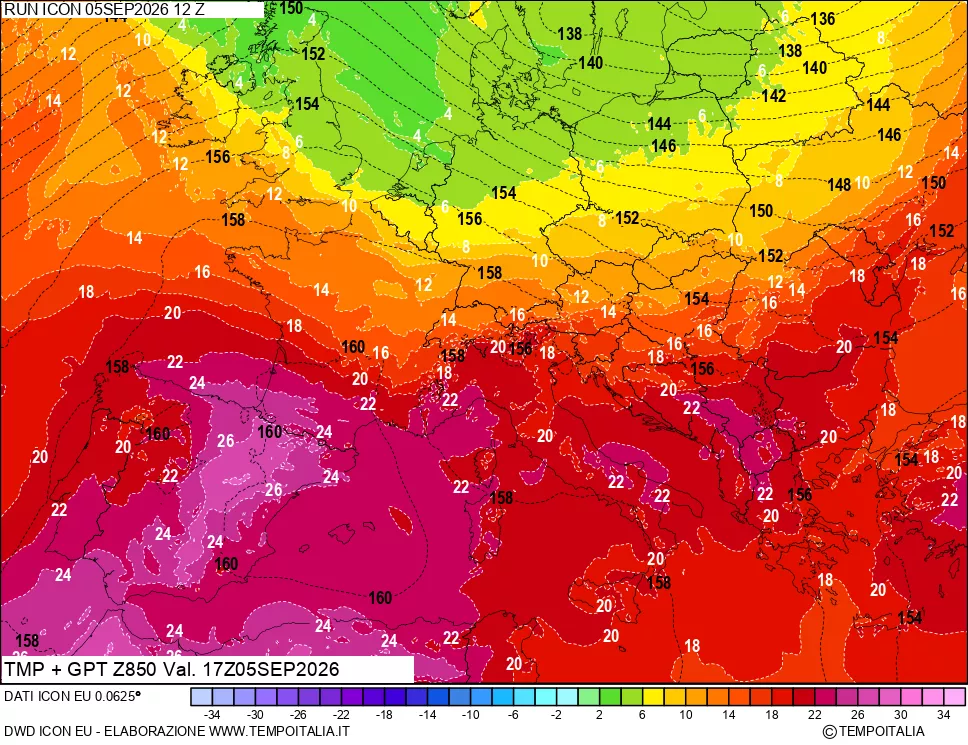 mappa 850 hPa Temp