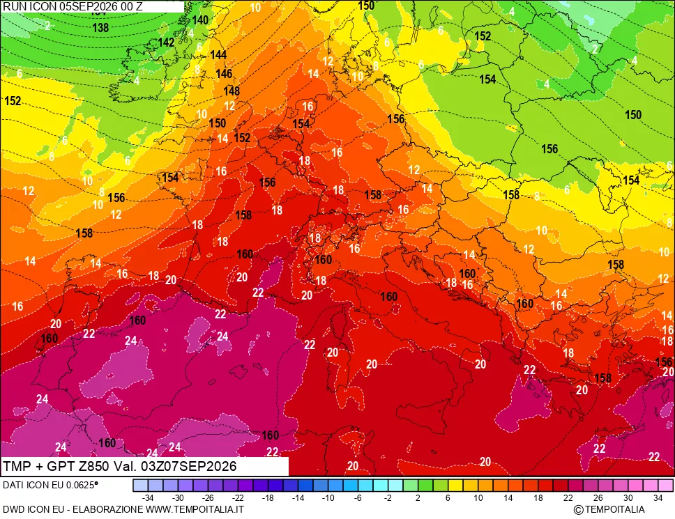 mappa 850 hPa Temp