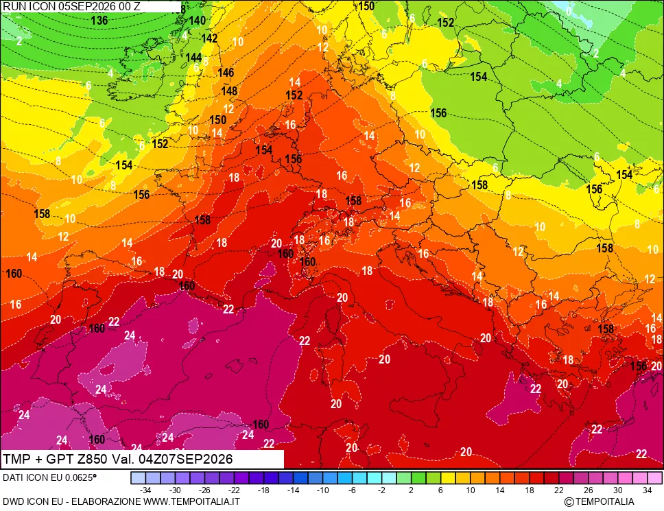 mappa 850 hPa Temp