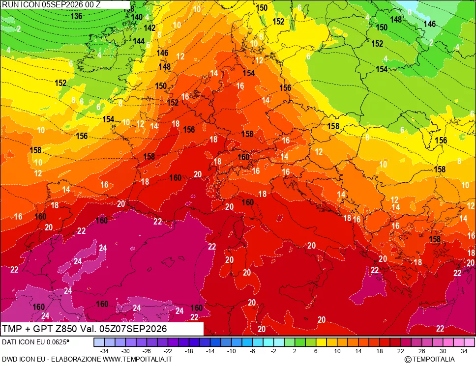 mappa 850 hPa Temp