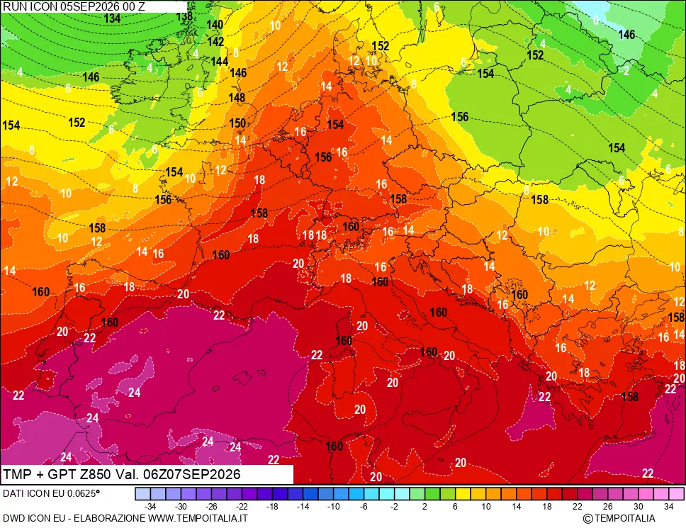 mappa 850 hPa Temp