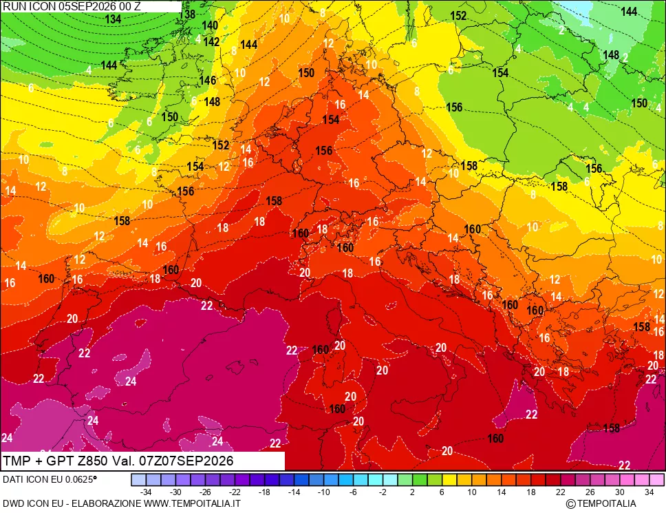 mappa 850 hPa Temp