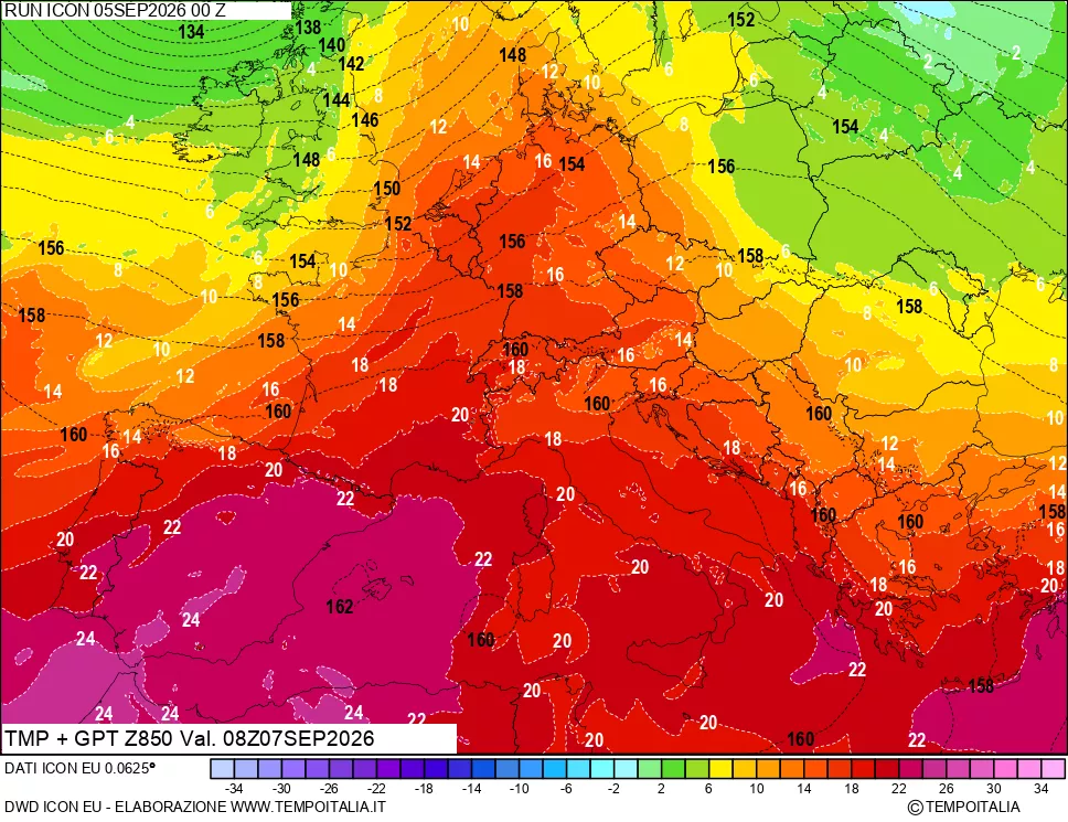mappa 850 hPa Temp