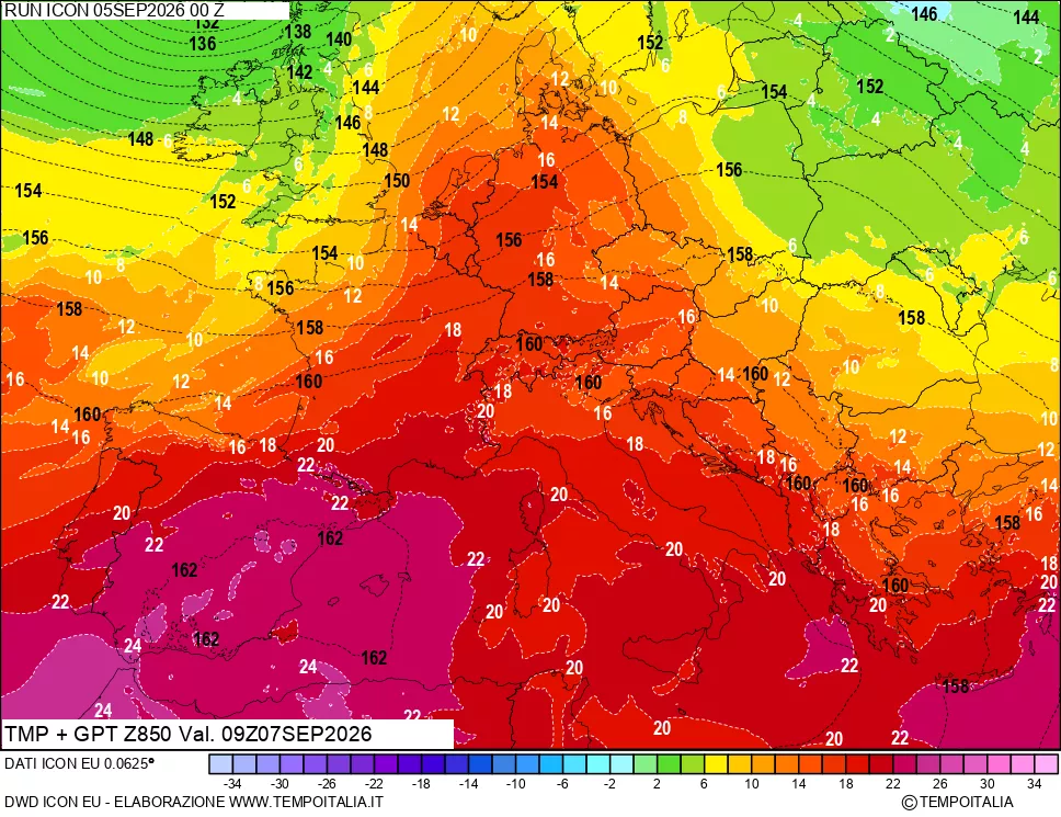 mappa 850 hPa Temp
