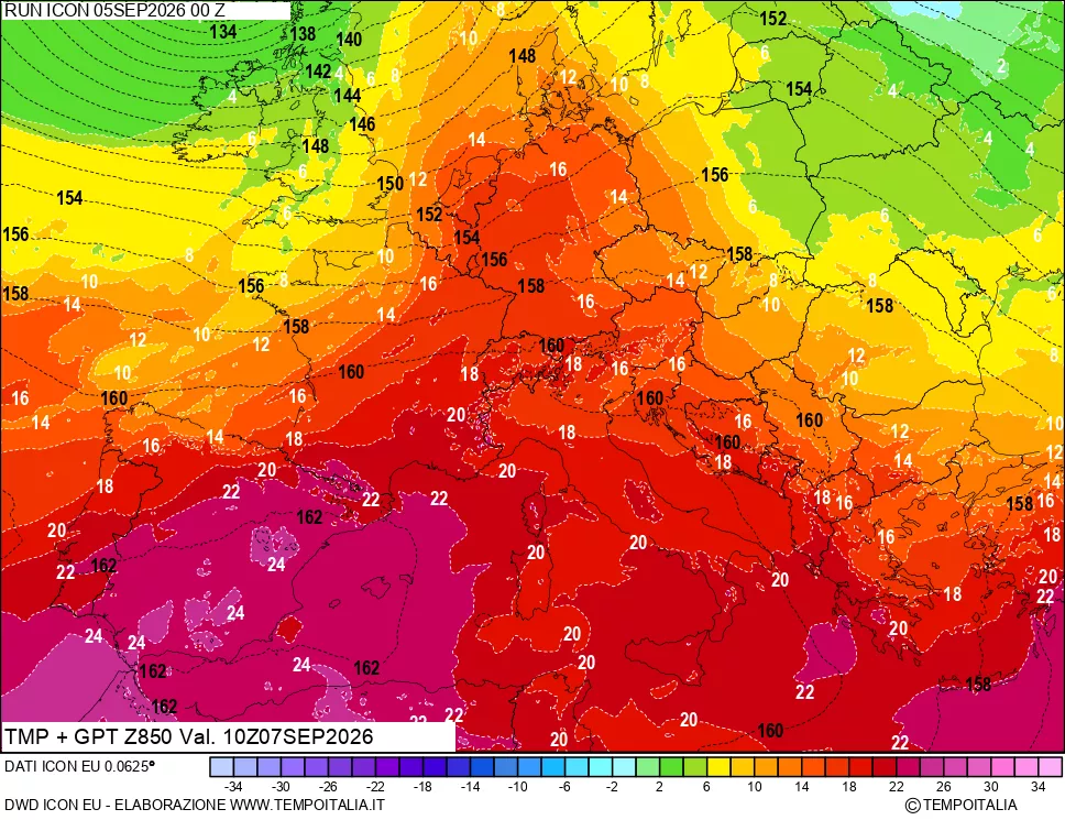 mappa 850 hPa Temp