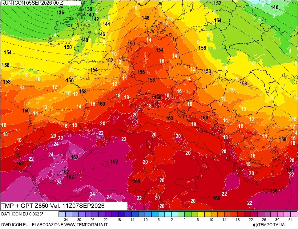 mappa 850 hPa Temp