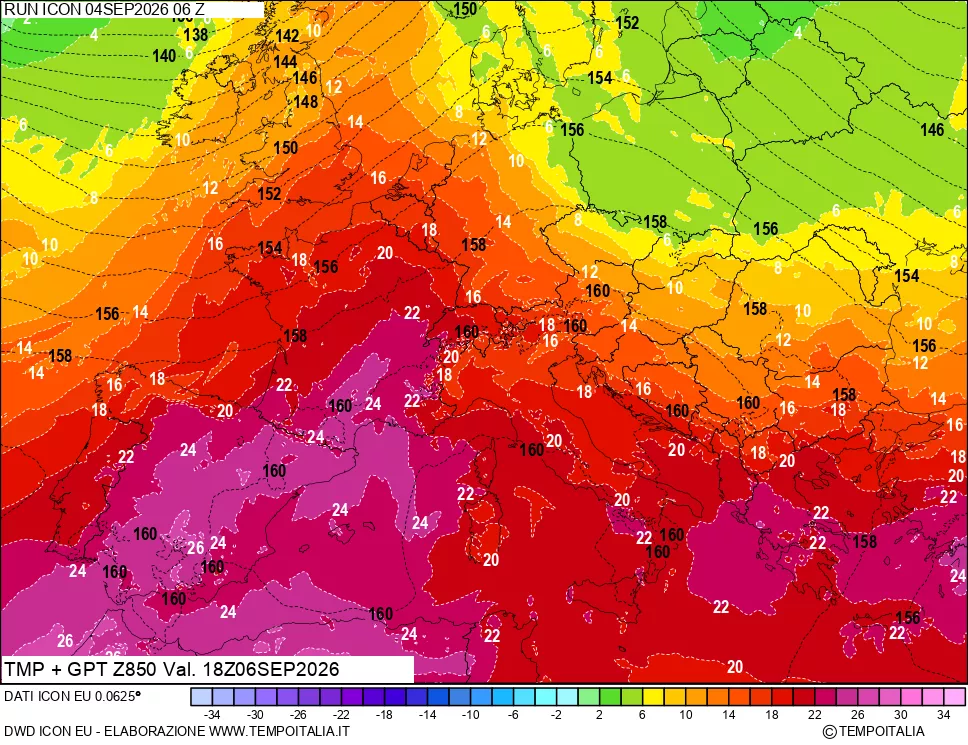 mappa 850 hPa Temp