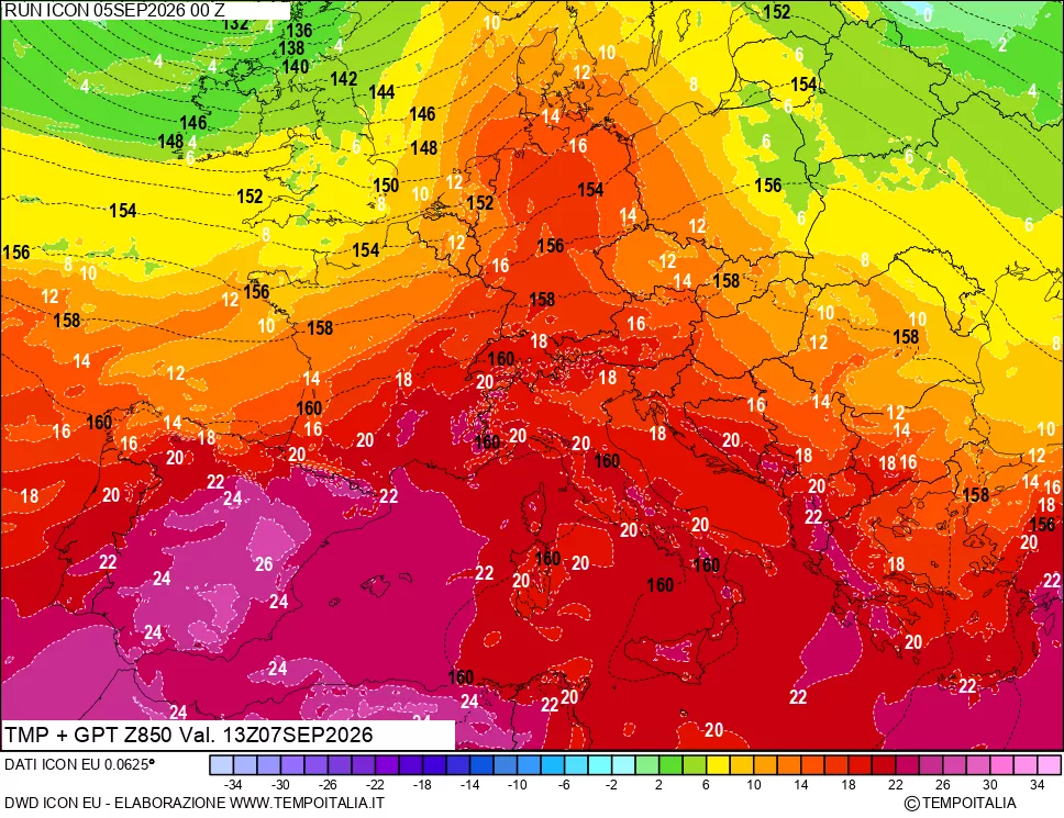 mappa 850 hPa Temp