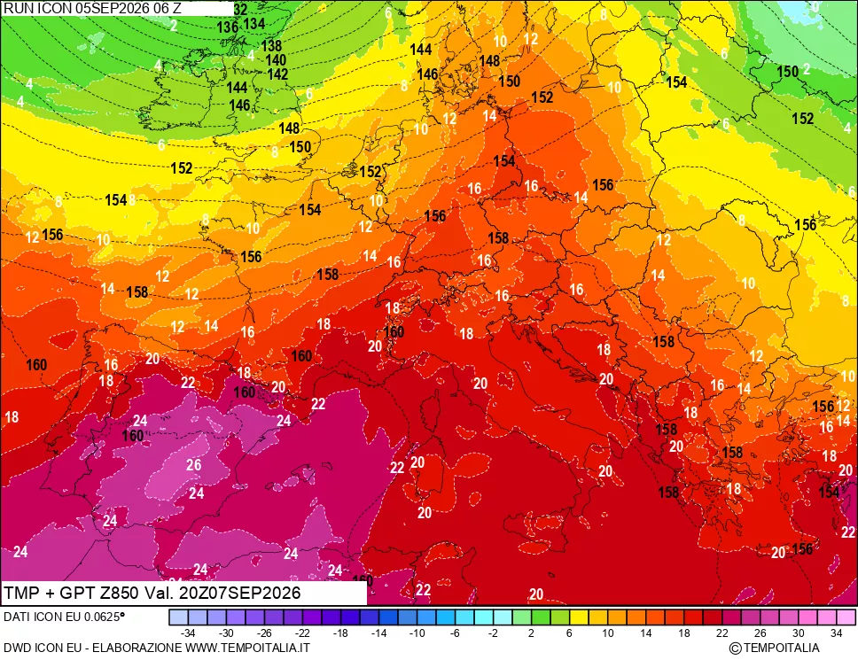 mappa 850 hPa Temp