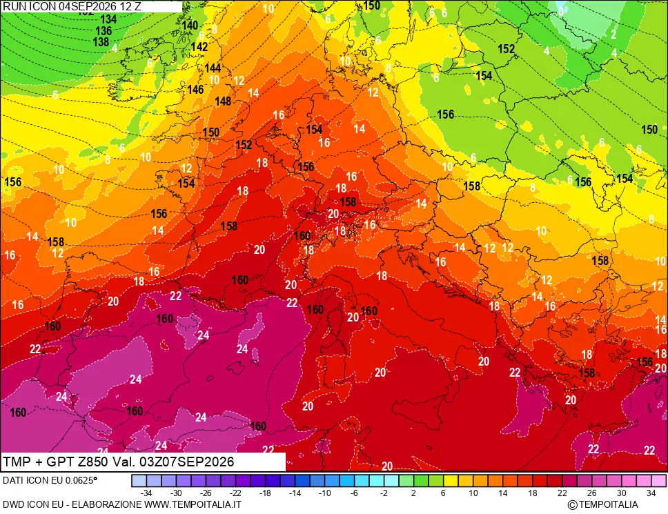 mappa 850 hPa Temp