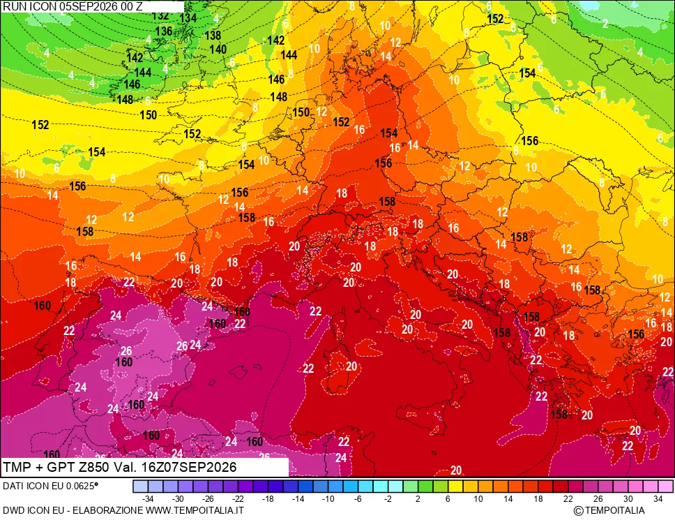 mappa 850 hPa Temp