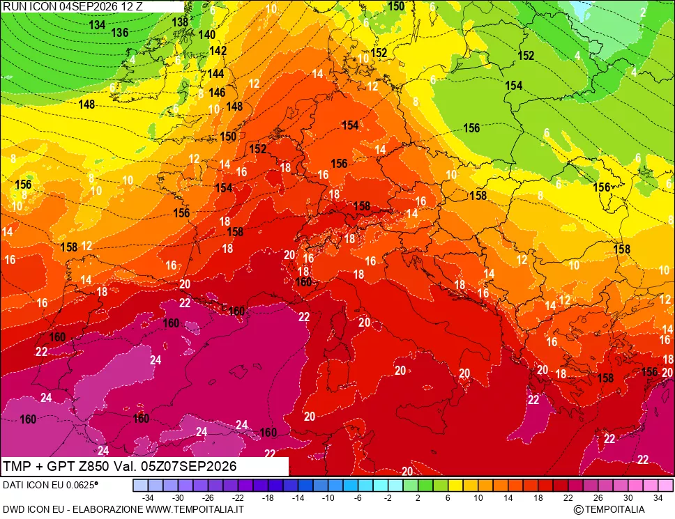 mappa 850 hPa Temp