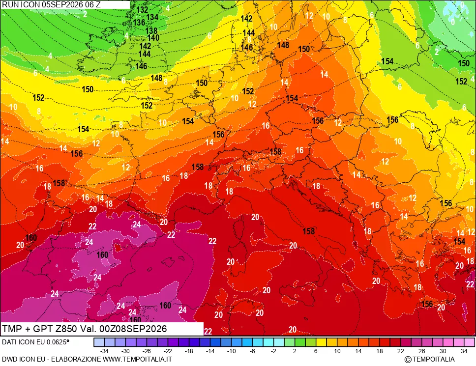 mappa 850 hPa Temp