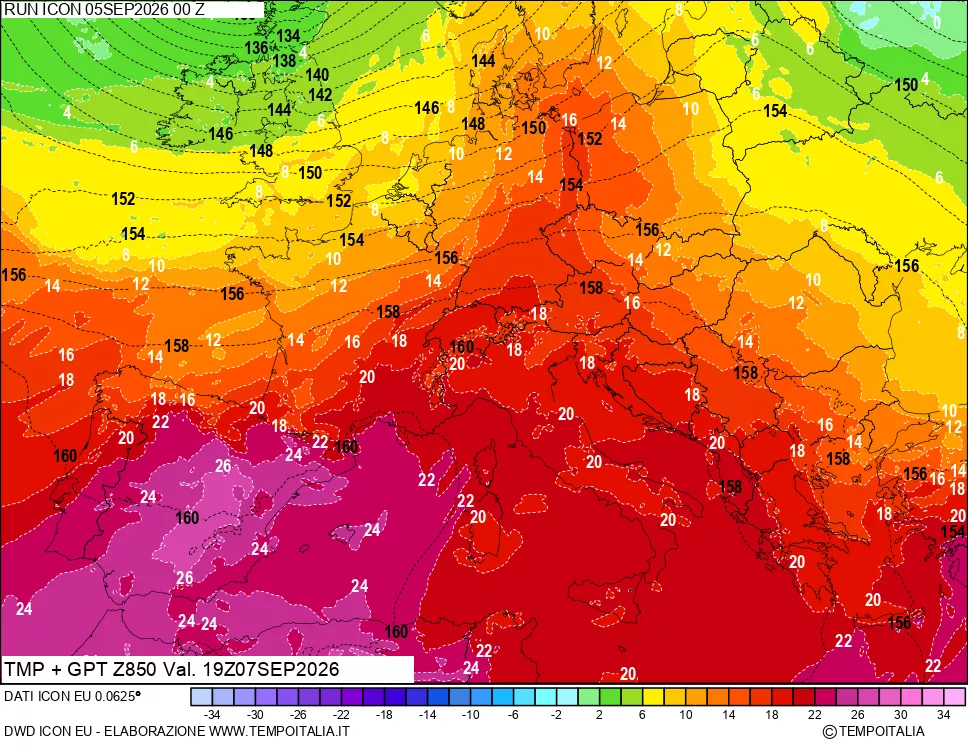 mappa 850 hPa Temp