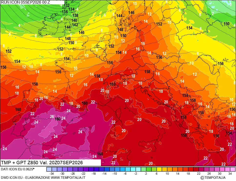 mappa 850 hPa Temp