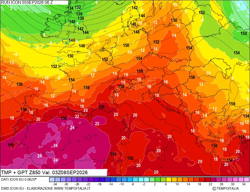 mappa 850 hPa Temp