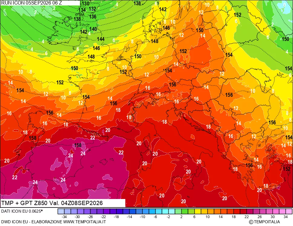 mappa 850 hPa Temp