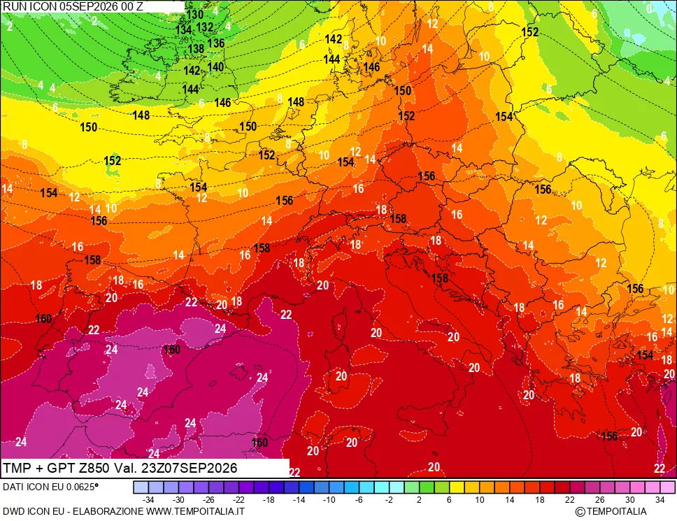 mappa 850 hPa Temp