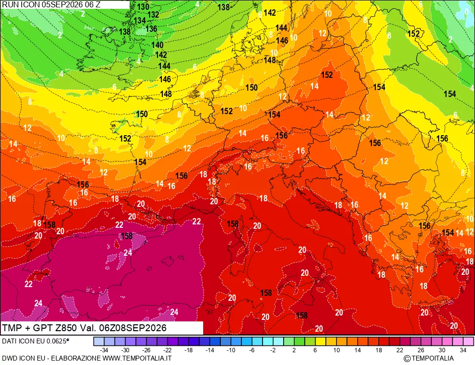 mappa 850 hPa Temp