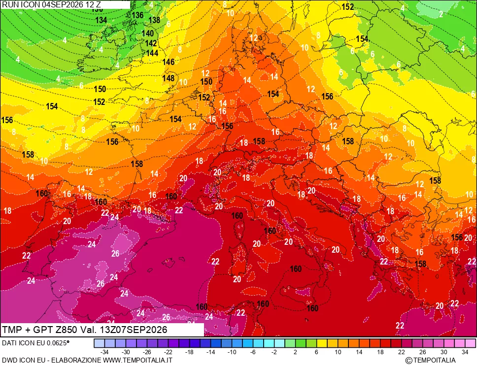 mappa 850 hPa Temp