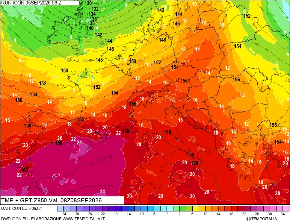 mappa 850 hPa Temp