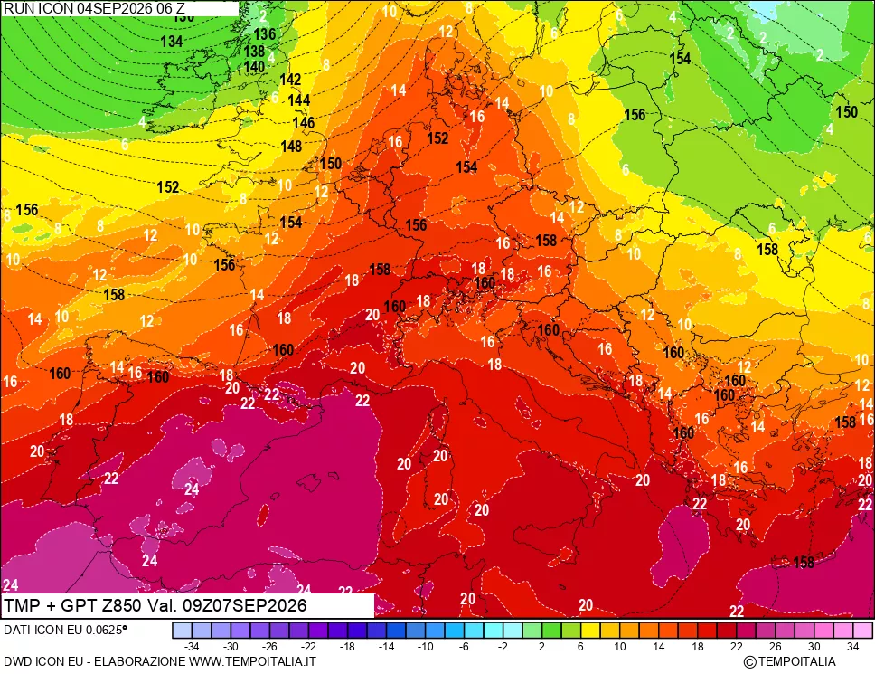 mappa 850 hPa Temp