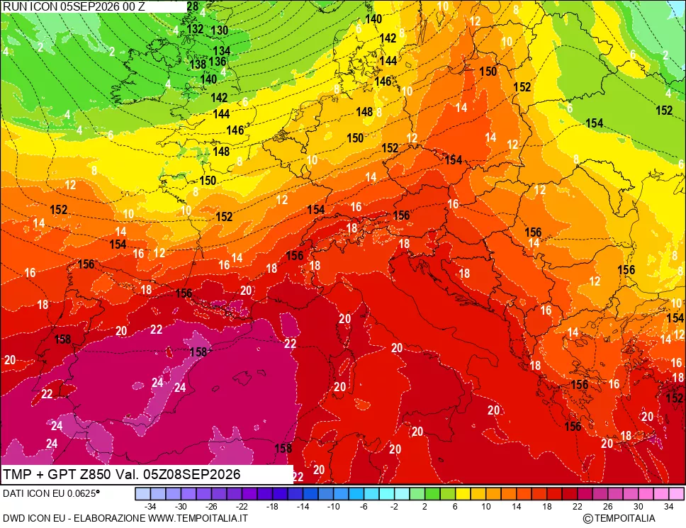 mappa 850 hPa Temp