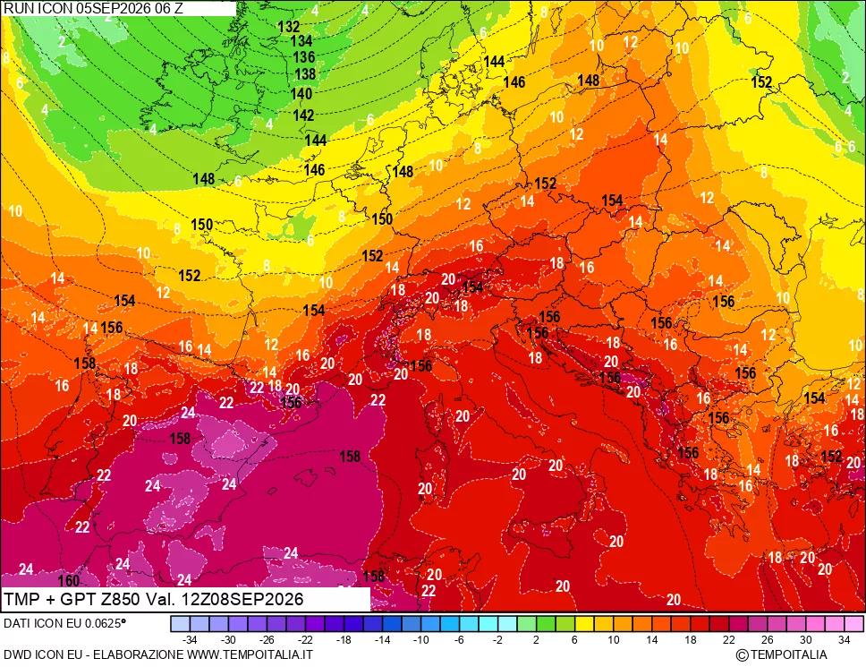mappa 850 hPa Temp