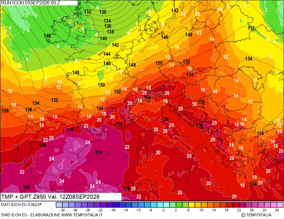 mappa 850 hPa Temp