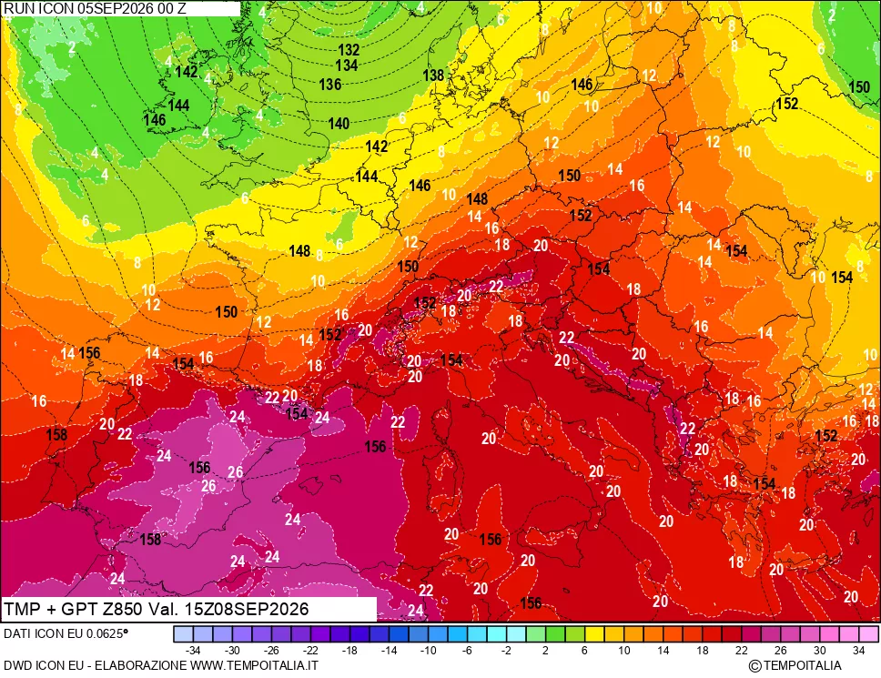 mappa 850 hPa Temp