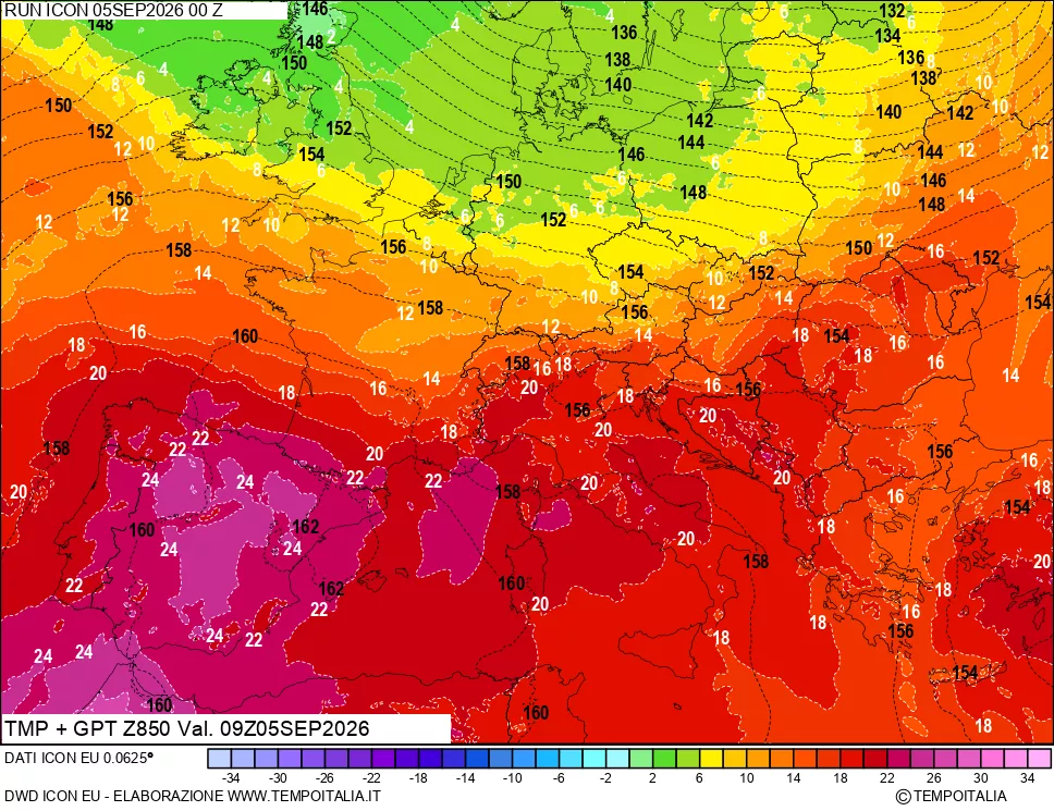 mappa 850 hPa Temp