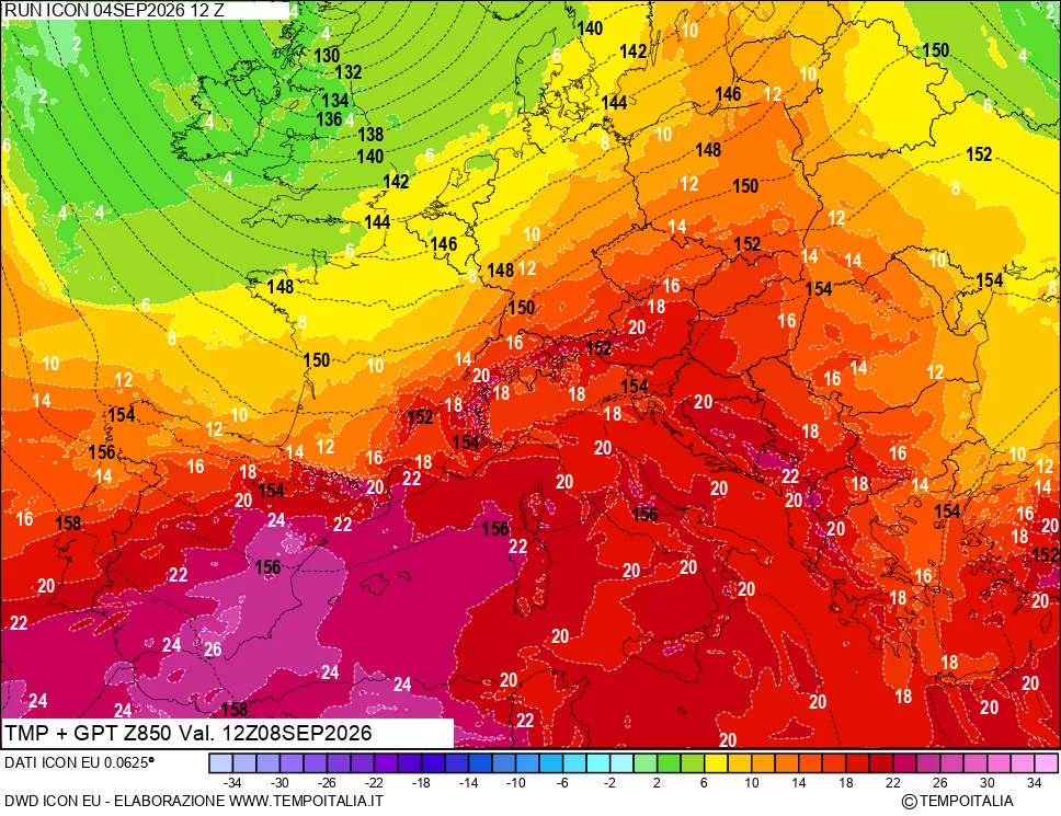 mappa 850 hPa Temp