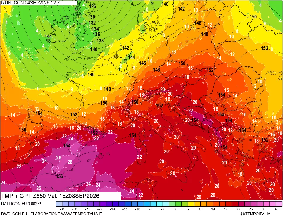 mappa 850 hPa Temp