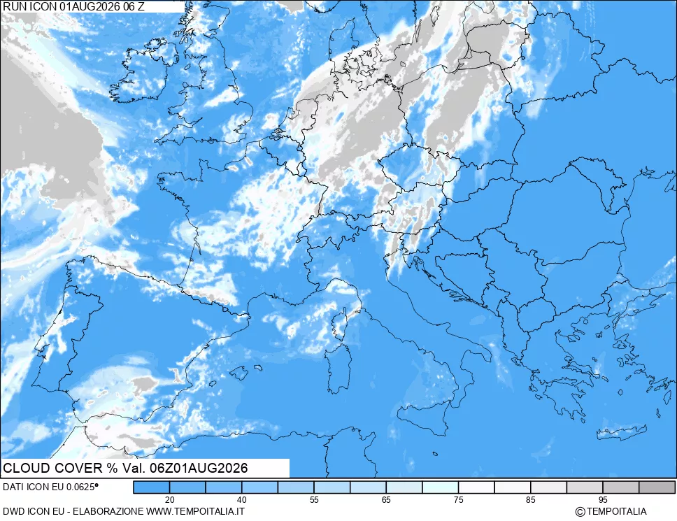 mappa Nuvolosit&agrave; totale