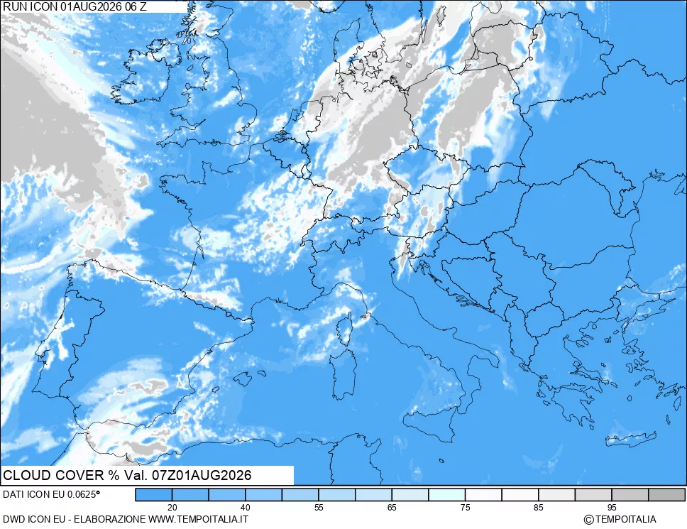 mappa Nuvolosit&agrave; totale