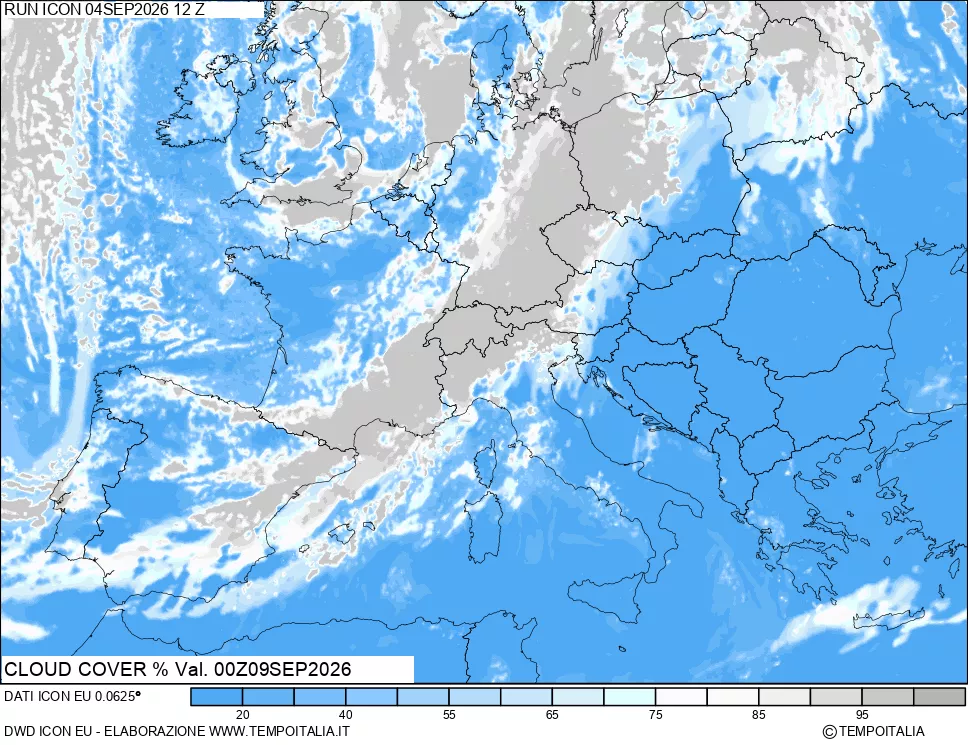 mappa Nuvolosit&agrave; totale